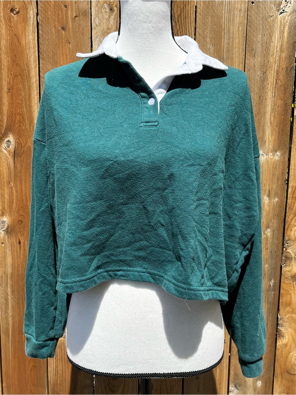 Forever 21 Women's Cropped Rugby Polo - Forest Green